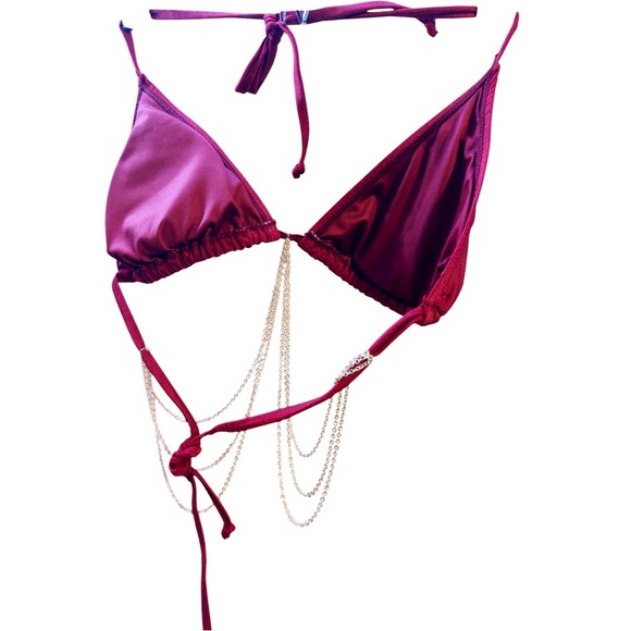 Burgundy Bikini with Gold Chain-Embellished Top - Picture 3 of 7
